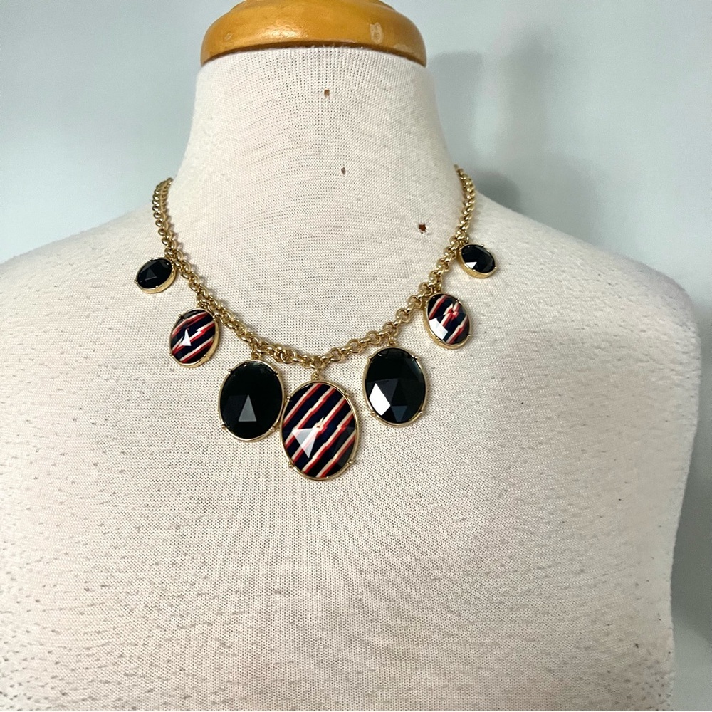 NWT NEW Talbots Red White Navy Blue Gold Statement Necklace